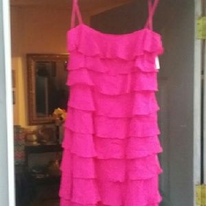 👜👜👜Gilar hot pink ruffle spagetti strap dress